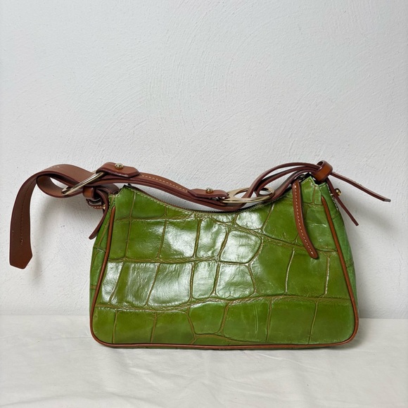 DOONEY & BOURKE  Green Croco Croc Embossed Leather Shoulder Bag Y2K - Picture 10 of 12